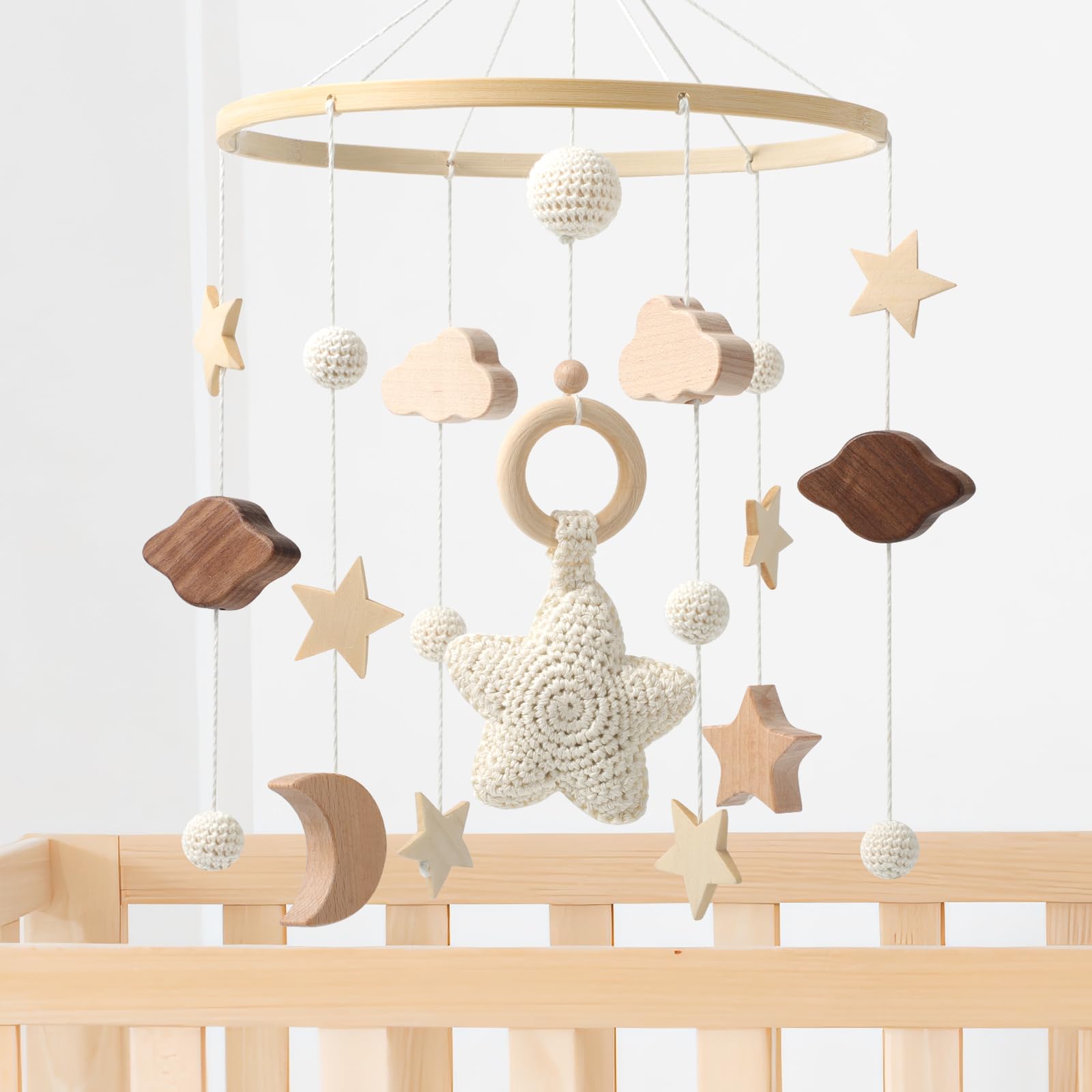 Photo 1 of NICEMER Baby Mobile Crib,Baby Mobile for Crib Nursery Wooden Mobile for Girl or Boy Gender Neutral Handmade Mobile, Star, Cloud, Moon