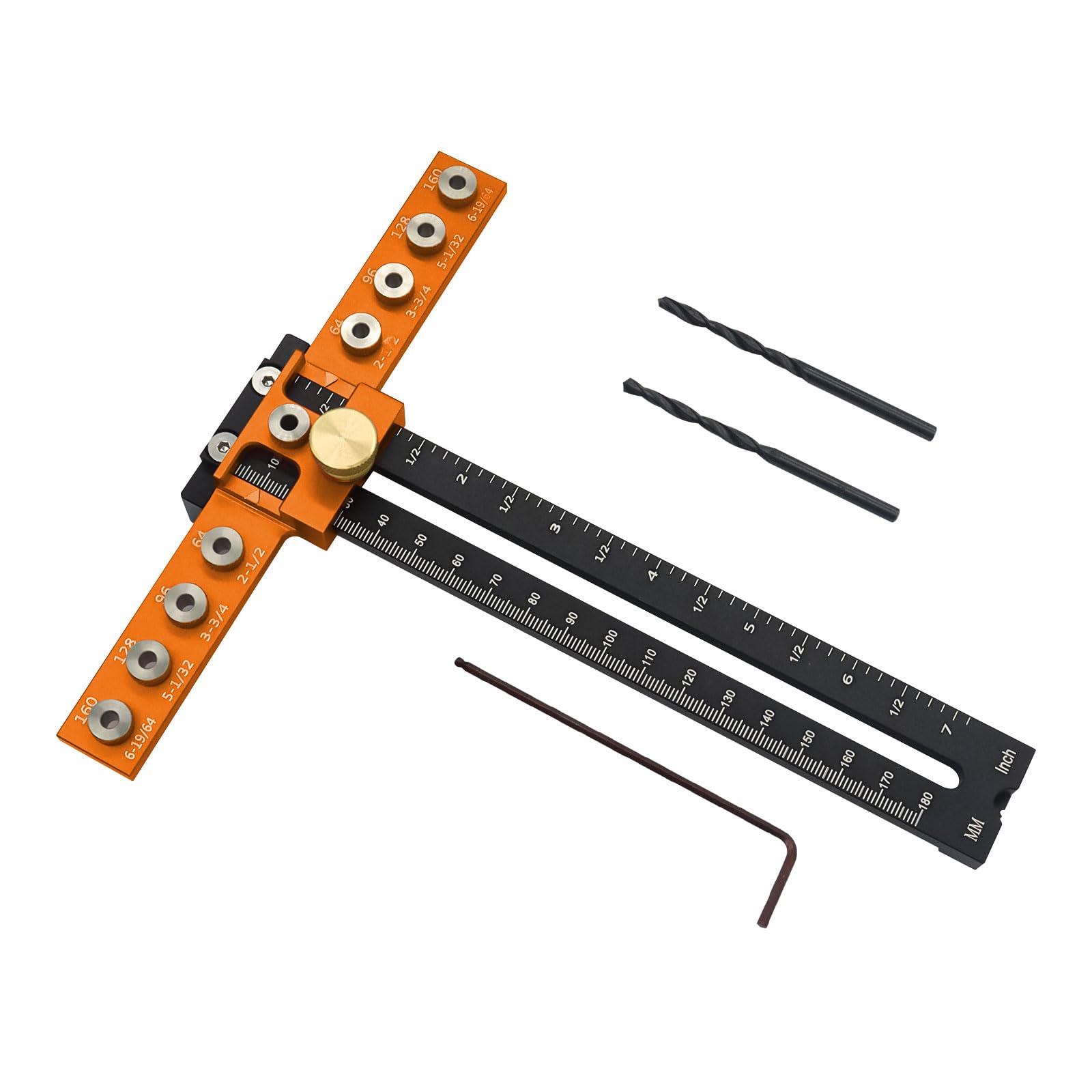 Cabinet Hardware Jig, Aluminum Alloy Cabinet Handle Jig, Adjustable Punch Locator Template Tool Drill Guide, for Installation of Cabinet Door Drawer Handle and Pulls (Orange Black)