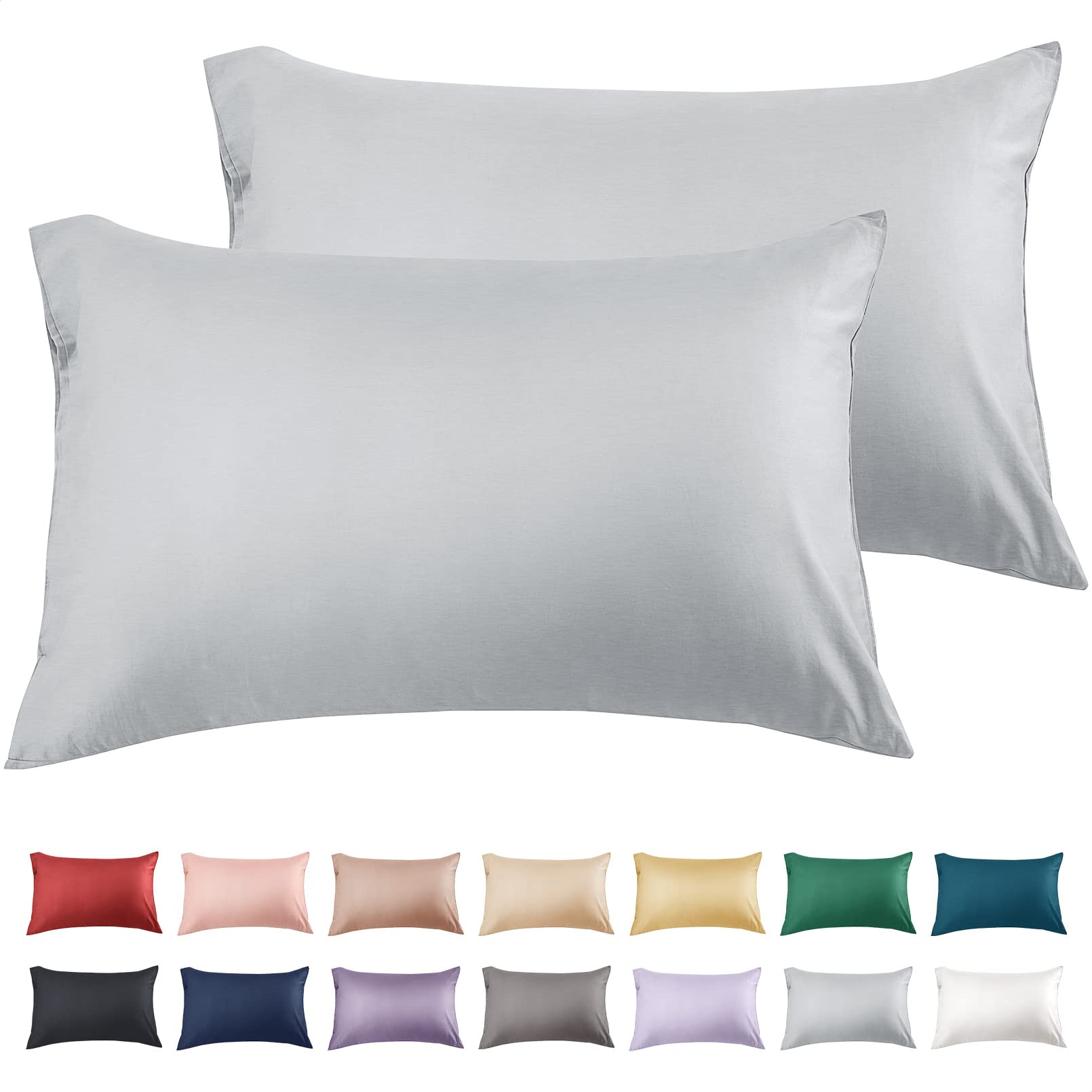 Photo 1 of Warmstar Cotton Pillow Cases Standard Size Set of 2, 600 Thread Count Pillowcases 20x26 Inches, Soft Long Staple Cotton Pillowcases Breathable with Envelope Closure,Grey