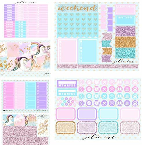 Planner Sticker Set "Unicorn Dreams", Includes 7 sheets of stickers, sized to fit most planners, 1 Gold Foil Deco Sheet Included, Kiss Cut on Premium Matte Stationery Paper