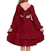 blibean Girls Long Sleeve Dress Tween Fall Tie Back Dress Size 6-15 Years