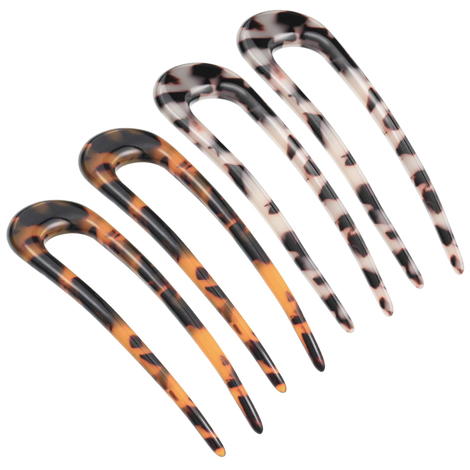 4 Pieces Cellulose Acetate Tortoise Shell U-Shaped Hair Pin French Style Hair Stick 2 Prong Updo Chignon Pins for Women Girls : Beauty