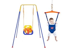 TRULPRO Toddler Swing & Jumper with Stand, 4 in 1 Baby Swing Set for Outdoor Indoor Play, Baby Bouncer Jumper with Safety Seat,61" (𝗛)