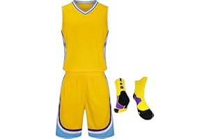LUCKYLUAN Boys Girls Basketball Jersey Shirt and Shorts with Matching Basketball Socks