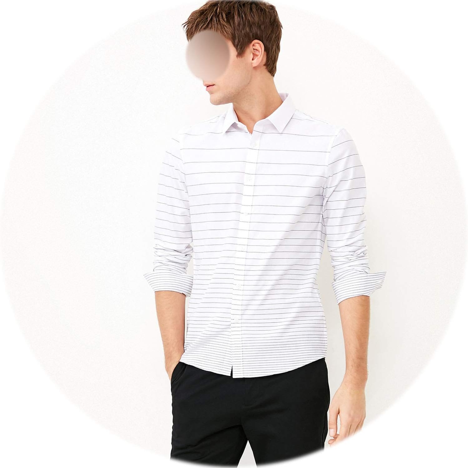 The small cat 2019 Spring Summer New Men's Slim Fit Long-Sleeved Striped Shirt |418105539