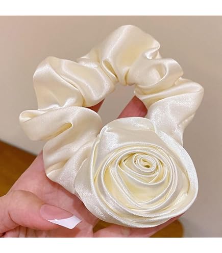 Amazon.com : Guqqeuc Satin Rose Hair Scrunchie with Flower  display picture 1