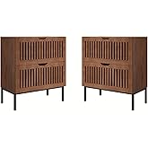 REPHRITE Farmhouse Nightstand with 2 Drawers, Set of 2 Large 2 Drawers Wood Bedside Table Night Stand, Wide Sofa Side End Tab