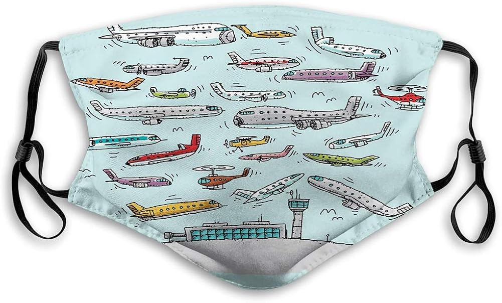 Comfortable Windproof mask，Planes Fying in Air Aviation Love Airport Helicopters，Printed Facial