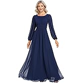 Ever Pretty Women's Crewneck Long Lantern Sleeves Floor Length A-Line Pleated Chiffon Formal Dress 0106B