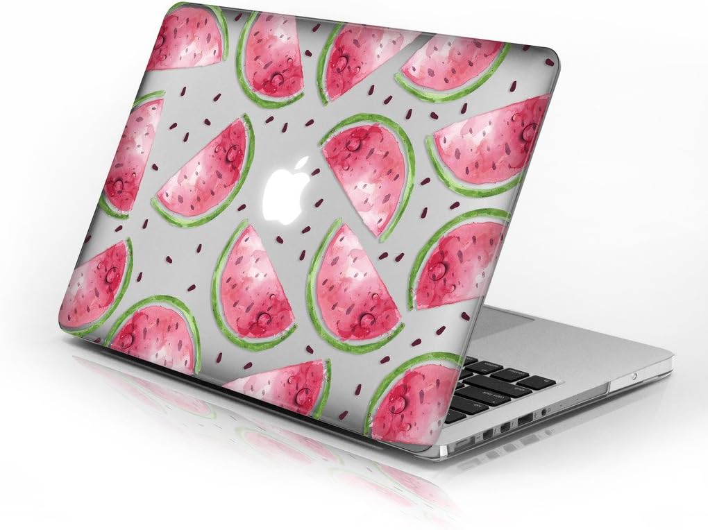 Rubberized Hard Case for Macbook Air 13 Inch model number A1369 and A1466, Watermelon design with clear bottom case, Come with Keyboard Cover