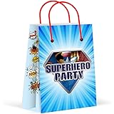 LARZN Premium Superhero Party Bags, New, Treat Bags, Gift Bags ,Goody Bags, Superhero Party Favors, Superhero Party Supplies, Decorations, 12 Pack
