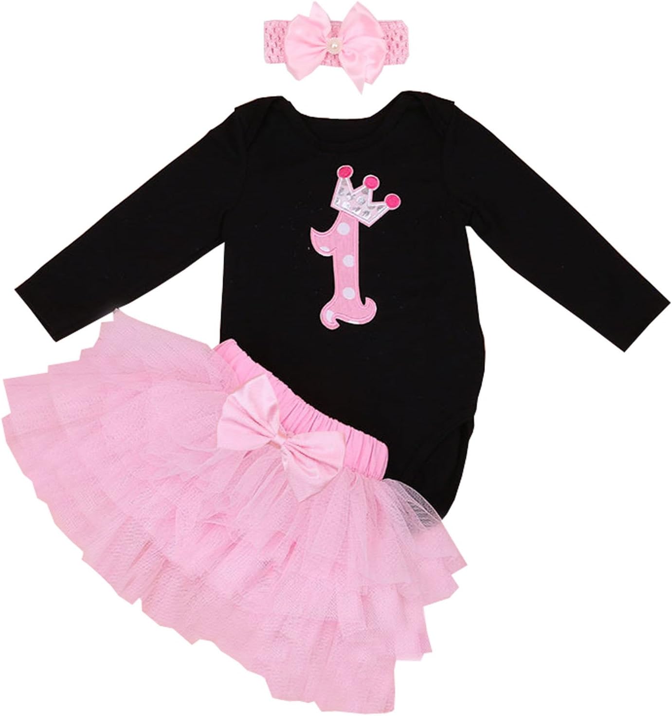 Baby Girl's Long Sleeves 1st Birthday Tutu Outfit Dress Headband
