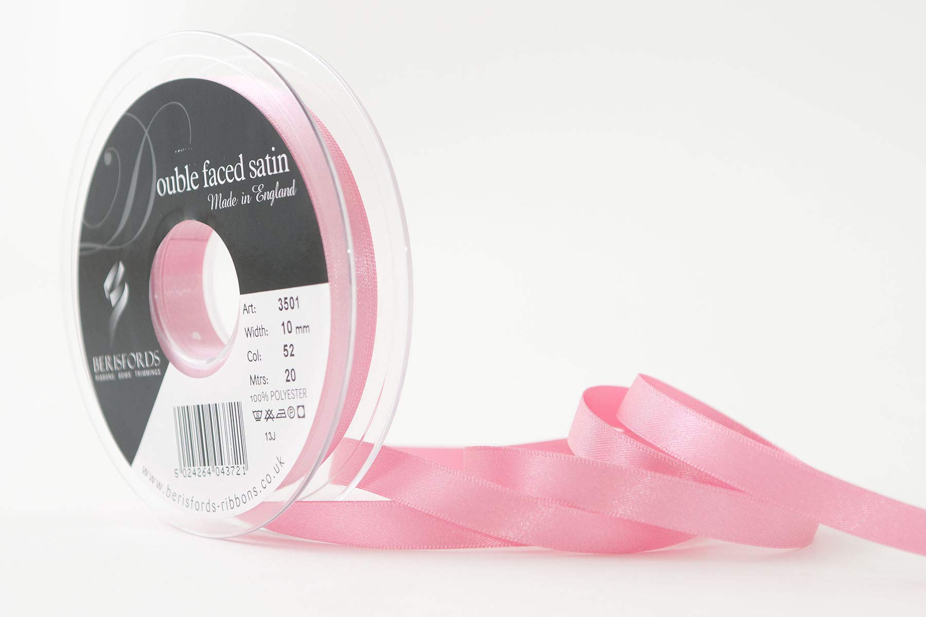 Berisfords 3501 52 Double Satin Ribbon, Hot Pink, 10 mm