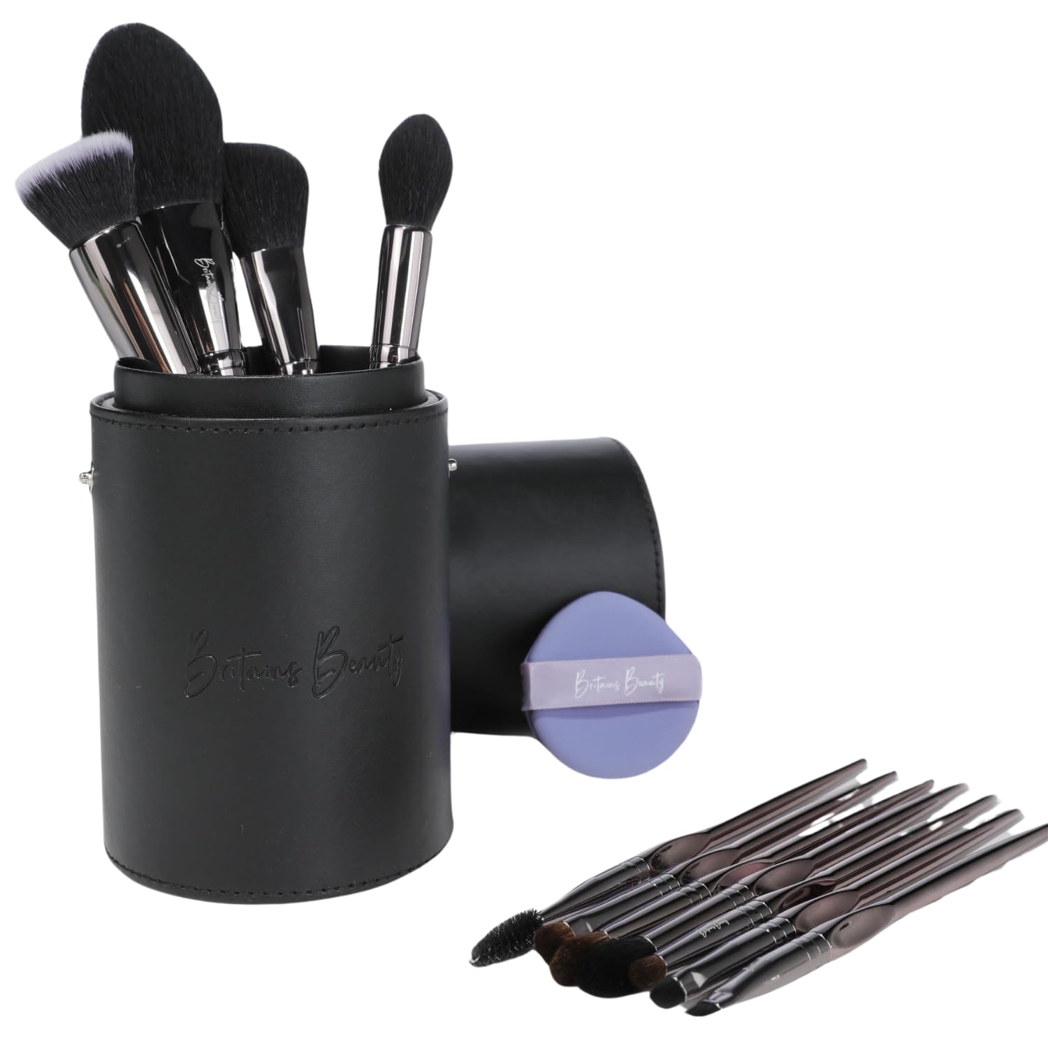 Britains Beauty Silver Makeup Brush Set – Complete 11-Piece Premium Synthetic Bristle Kit with Sleek Storage Case for Foundation, Blending, Blush, Eye Makeup