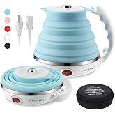 Food Grade Silicone Portable Collapsible Electric Travel Kettle (Blue) | Ultrathin, 0.55L, Foldable, BPA Free, Boil-Dry Protection, 110-220V Dual Voltage, Travel Tea Kettle &amp; Water boiler