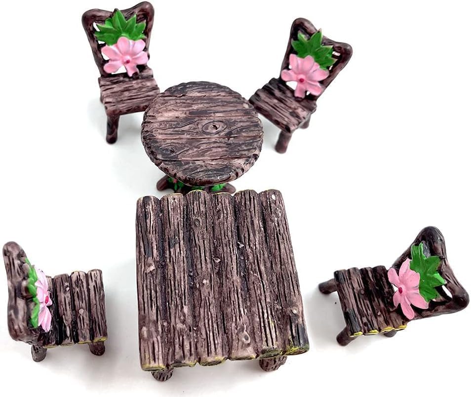 Miniature Furniture Set, Mini Table and Chairs, Wooden Garden Decor for Tiny Houses, Micro Landscape Accessories (B-1)