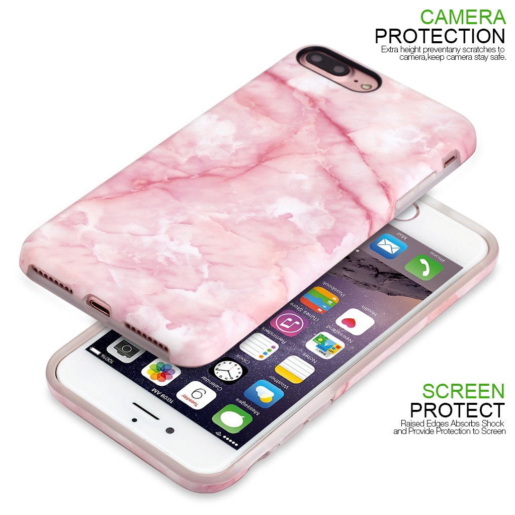 Nasousa iPhone 7 plus for Girls, IMD Printing Slim-Fit Ultra-Thin Anti-Scratch Shock Proof Dust Proof Anti-Finger Print TPU Case for iPhone 7 plus(5.5 inch)(Pink Marble)