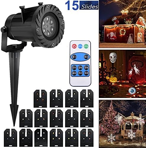 2018 New LED Christmas Projector decoration light 15 slides indoor/outdoor mini spotlight for children and adults,Garden Projector landscape light for holiday birthday Christmas Halloween and wedding