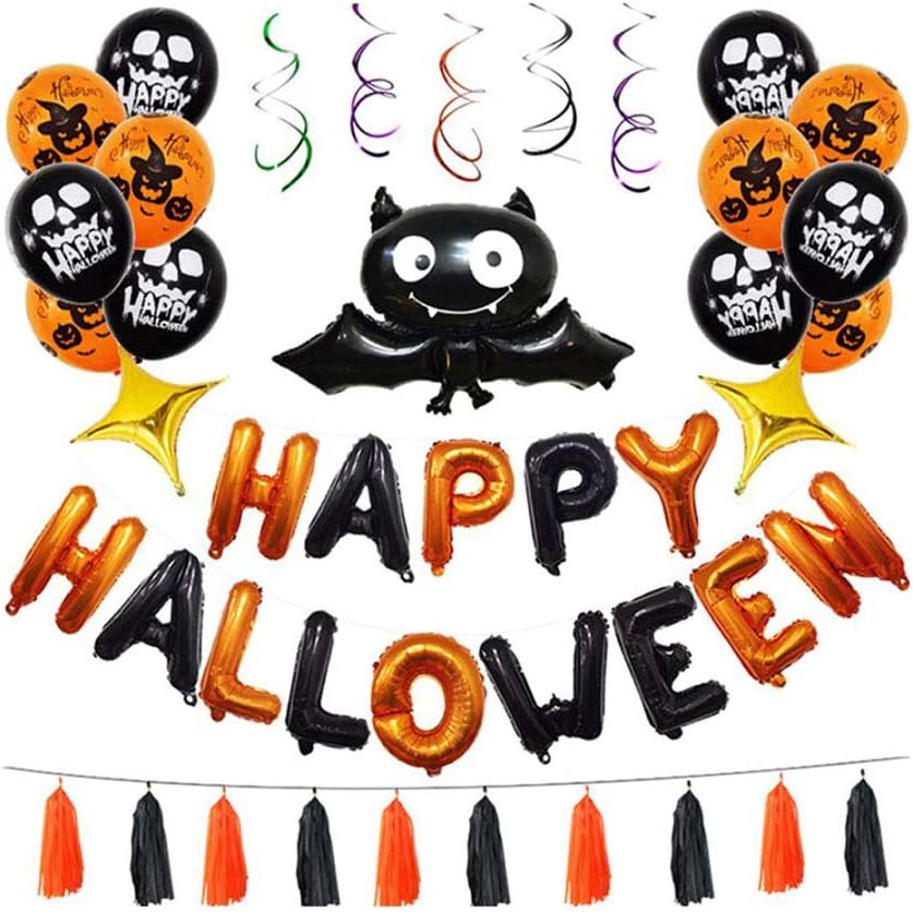 ysister Halloween Decoration Balloons Set, Halloween Party Balloons Halloween Party Decorations Including Balloon, Black Bat etc for Ladies Men Birthday Graduation Halloween Party Deco