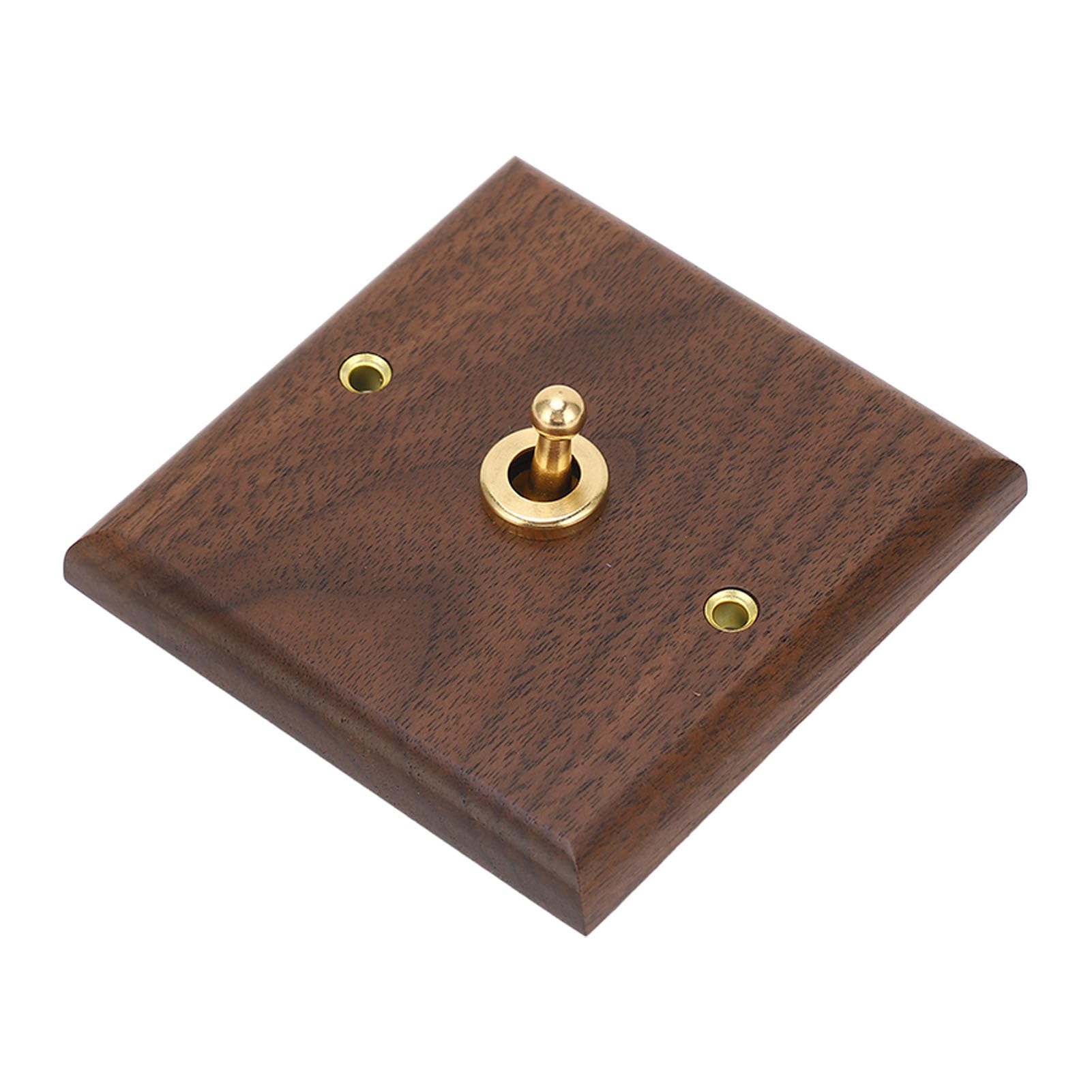 Fyearfly Walnut Toggle Switch, 250V, OFF-ON, Screw Terminal, Brass Contact, Wall Mount, Single Position, Black Walnut & Brass, Vintage Style