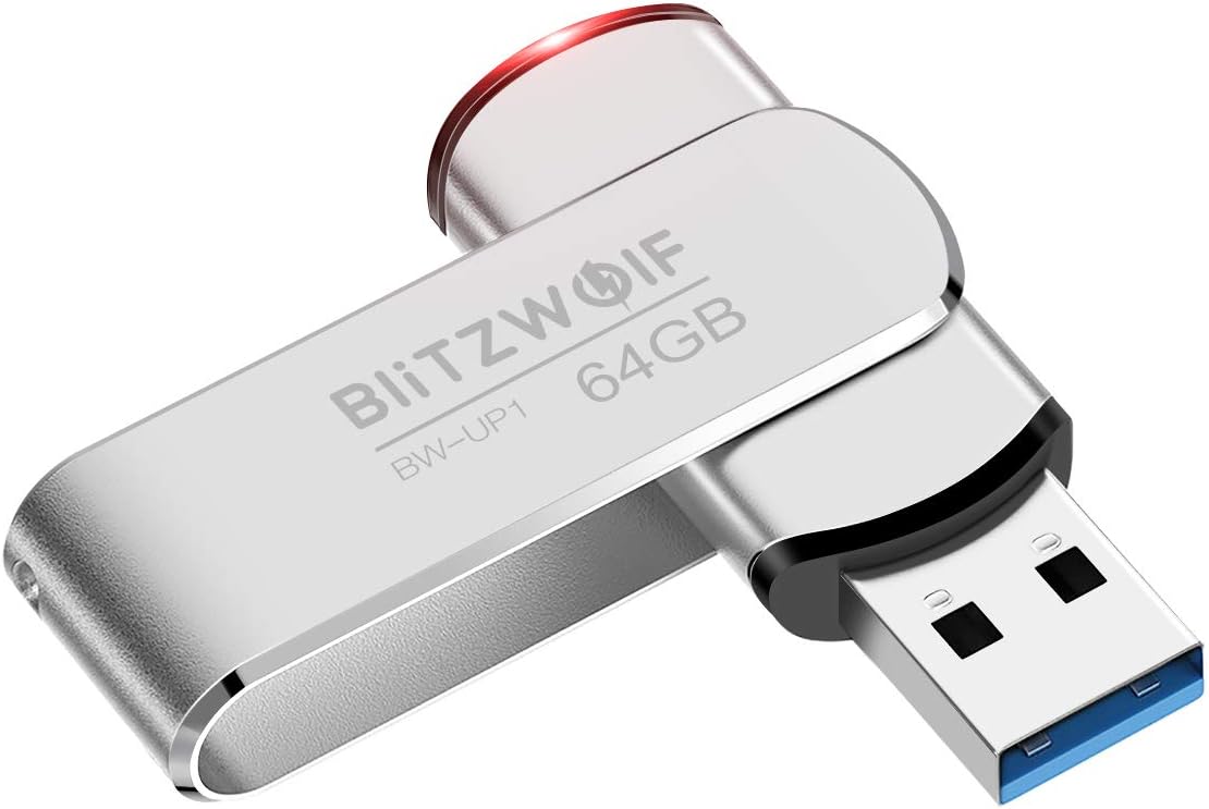 USB 3.0 Memory Stick, BlitzWolf 64GB USB Stick up to 70 MB/s, Aluminium Memory Stick Portable USB Flash Drive with LED Indicator(Sliver)