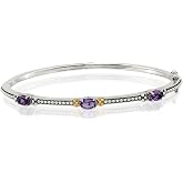 IceCarats 925 Sterling Silver Purple Amethyst Hinged Bangle Bracelet | Oval Cut, Natural, Prong Set, Textured, 1.35 ct, 7.25 inch, Vintage