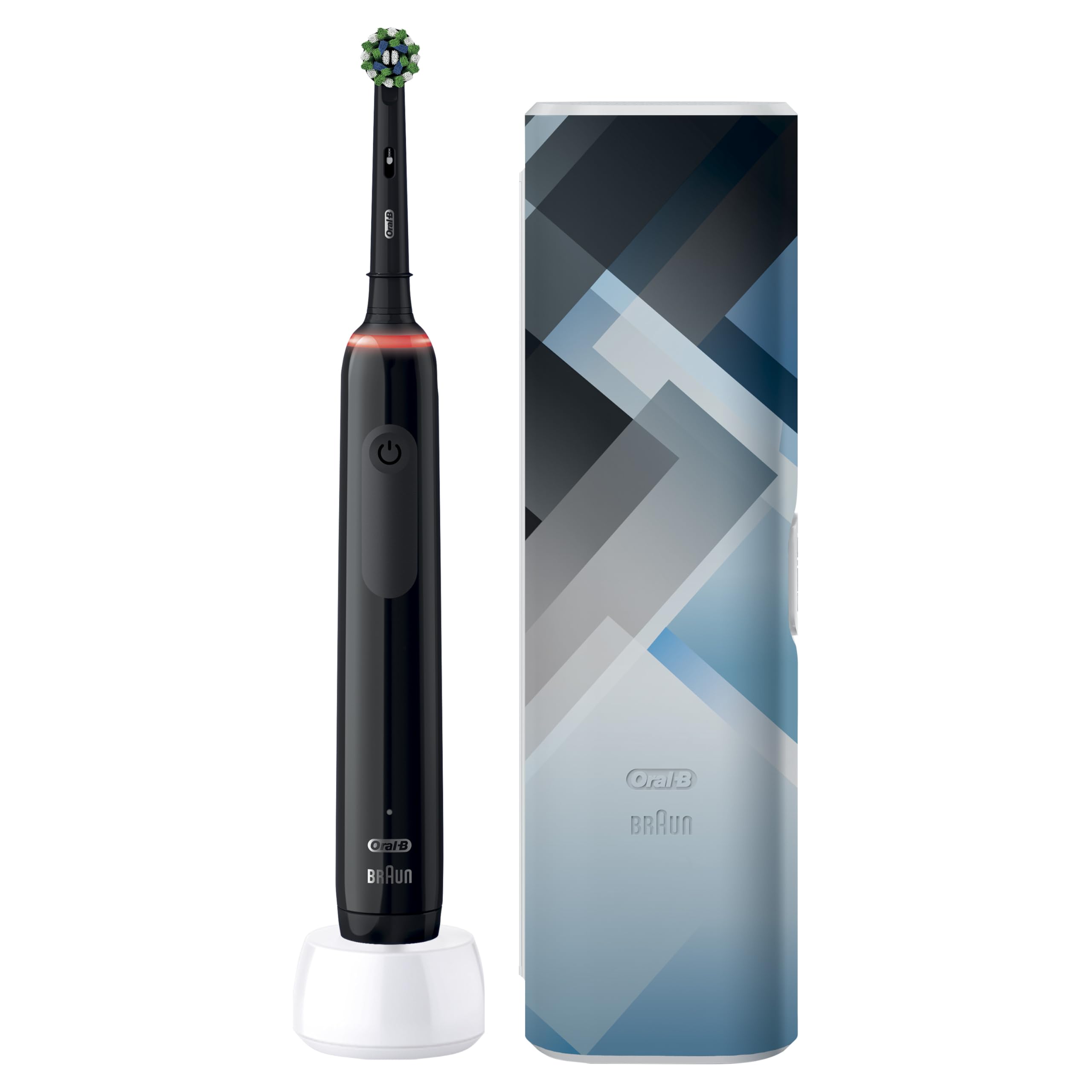 Oral-B Pro 3 Electric Toothbrush For Adults, 1 Cross Action Toothbrush Head & Mondrian Travel Case, 3 Modes with Teeth Whitening, 2 Pin UK Plug, 3500