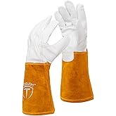 TOOLIOM Premium Goatskin TIG Welding Gloves Cuff Cowhide Split Leather with Soft Lining High-Dexterity (14-inch, Medium)