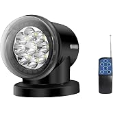 LIGHTBOSS Remote Control LED Searchlight for Truck, Auto-Reset 360&deg; Rotating Marine Spotlight for Boats, Waterproof Spot Light for Trucks, 6 Powerful Magnets Built-in (Black)