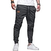 JMIERR Mens Casual Joggers Pants - Cotton Drawstring Chino Cargo Pants Hiking Outdoor Twill Track Jogging Sweatpants Pants