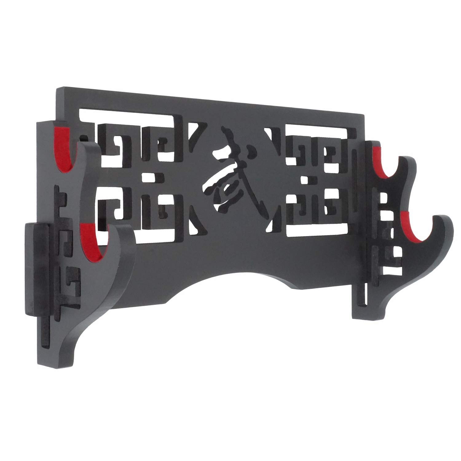 Eforlife 2-Tier Sword Holder Wall Mount Samurai Sword Display Stand Hanger Hollow Out Pattern for Katana Wakizashi and Standard Swords (Red Velvet - Bushido)