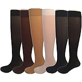 EABERN Women's Trouser Socks,Opaque Stretchy Nylon Knee High Dress Socks,6 or 12 Pairs