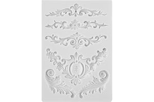 WY LIGHTING LEVEL Baroque Style Curlicues Scroll Lace Emboss Border Relief Flower Lace Filigree Sculpted Decoration Scrollworks Silicone Mold for Fondant Sugar Craft Cake Baking DIY Soap Polymer Clay Plaster