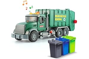 ANJARU 15" Garbage Truck Toy,Dumping Friction Powered Waste Management Recycling Trash Truck with Lights &Sounds,3 Trash Can Lifter Gifts Toddler Boys Toys for Ages 3+