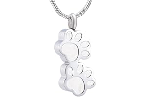 MEMORIAL JEWELRY Pet Urns For Dogs/Cats - Pet Ashes Necklace - Paw Print Urn Necklace with Mini Keepsake Urn Memorial Ash Jewelry