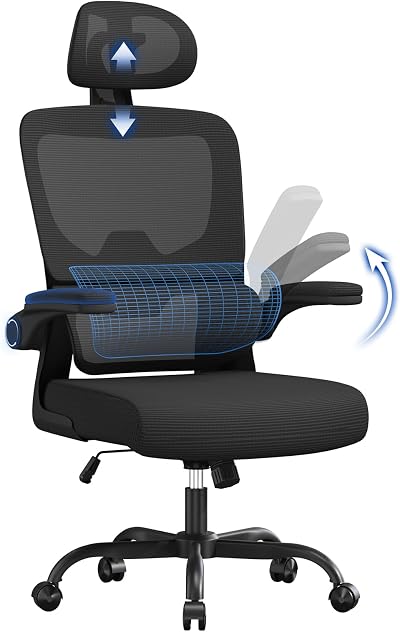Naspaluro Ergonomic Office Chair High Back Headrest Flip-Up Armrests Black