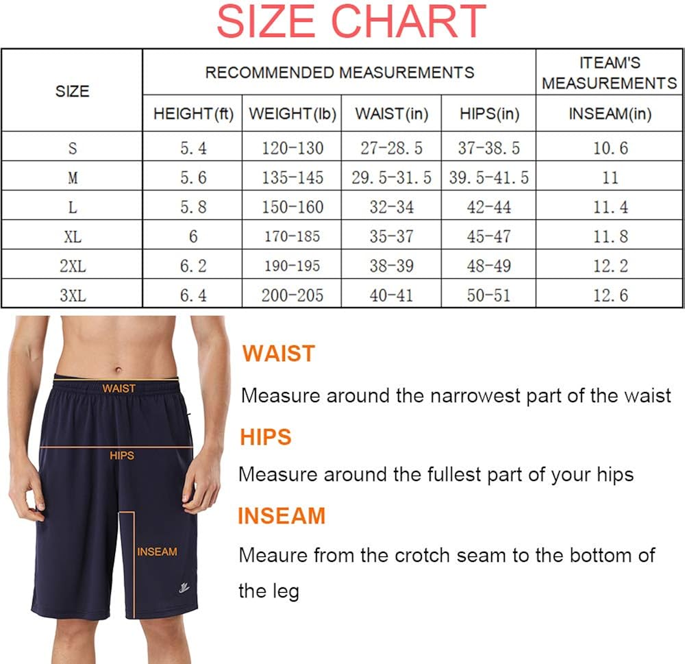 DEVOROPA Men's Athletic Basketball Shorts Loose-Fit Performance Sports Workout Shorts Zipper Pockets: Clothing