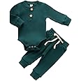 Newborn Baby Boy Girl Clothes Ribbed Knitted Cotton Long Sleeve Romper Long Pants Solid Color Fall Winter Outfits