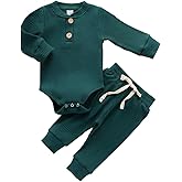 Newborn Baby Boy Girl Clothes Ribbed Knitted Cotton Long Sleeve Romper Long Pants Solid Color Fall Winter Outfits