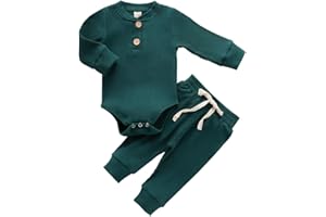 MA&BABY Newborn Baby Boy Girl Clothes Ribbed Knitted Cotton Long Sleeve Romper Long Pants Solid Color Fall Winter Outfits