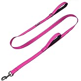 Max and Neo Double Handle Traffic Dog Leash - Reflective, Donates to Dog Rescue (Pink, 6 FT)