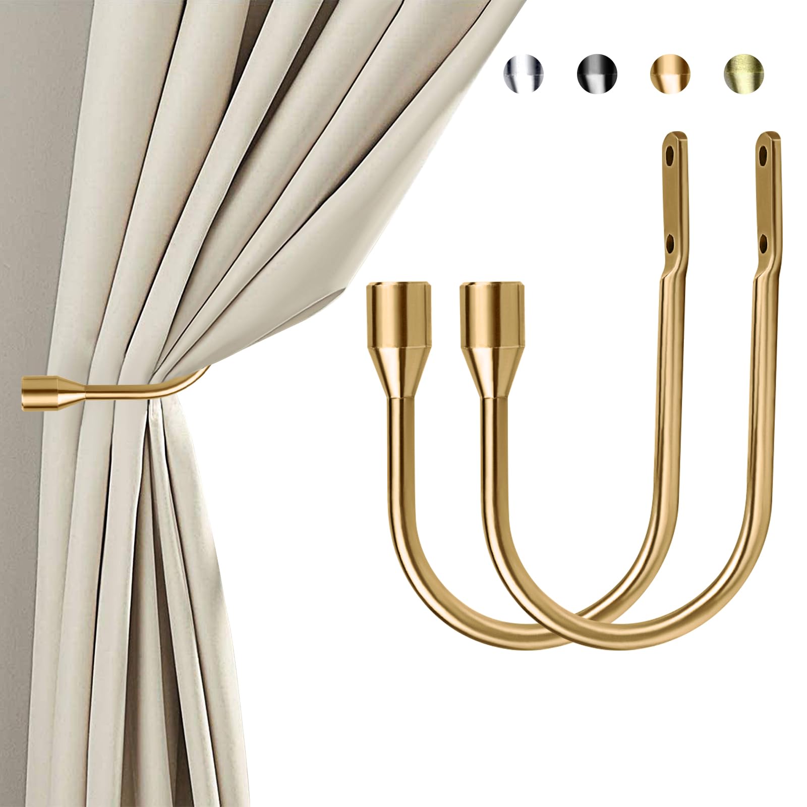 ALEENFOON Curtain Tieback Hooks U Style Metal Tie Backs for Curtains Modern Design Tiebacks for Voiles Curtain Holdback 2 Pack (Rosegold)
