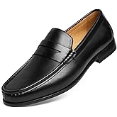 Journey West Mens Penny Loafers with Genuine Leather Business Dress Slip on Loafer Shoes for Men Black US 7