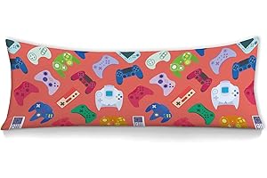 WONDERGIFT Game Body Pillow Cover for Boys Gifts Gaming Pattern Long Pillow Case with Zipper Ultra Soft Decorative Modern Large Pillowcases Soft Cushion Covers for gameroom,Bedroom,Couch,Sofa 20"x54"(Orange)
