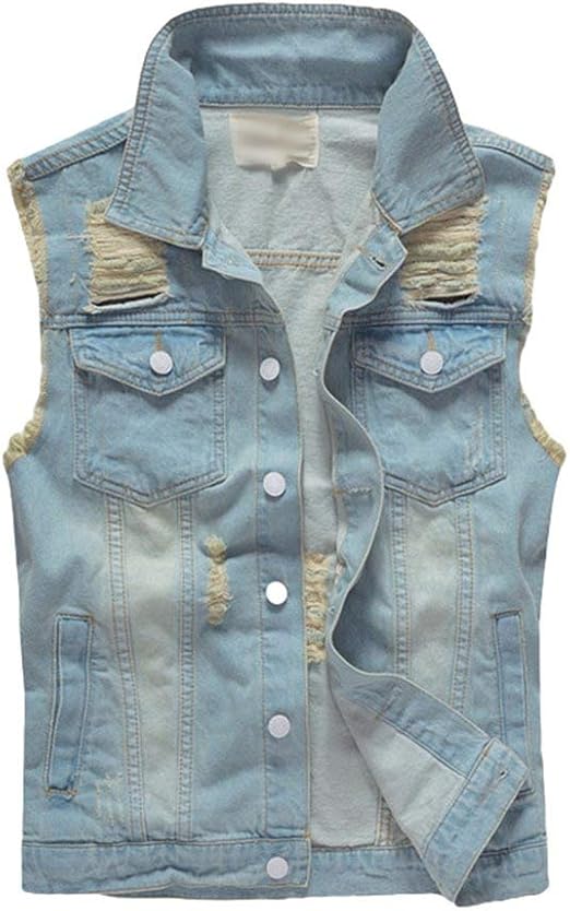Men's Vest Sleeveless Distressed Denim Jacket Vest Denim Unique Denim