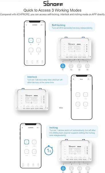 Docooler 4CH R3 WiFi Interruptor Inteligente Mdulo de Interruptor de automatizacin del hogar de 4 vas Compatible con AlexaGoogle Home