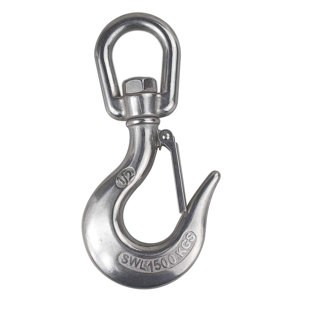 Anti-decoupling Snap Hook with 360°Swivel Ring for Goods Lifting/Hoisting/Pulling Mousing-hook, 304 Stainless Steel, SWL:1500KG