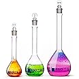 EISCO Premium Volumetric Flask Set - 50ml, 100ml & 250ml - Class A, ASTM E288 - Superior Durability & Chemical Resistance - Glass Penny Stoppers - Borosilicate 3.3 Glass