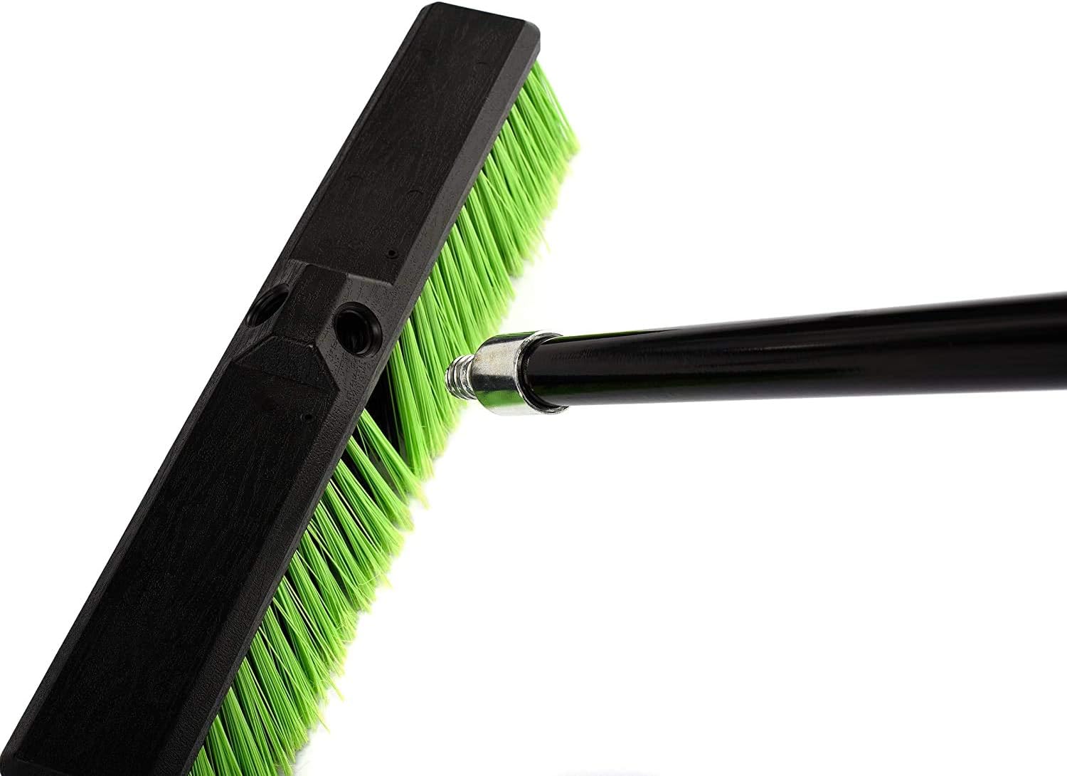 Alpine Industries Push Broom Heavy Duty Smooth Surface Broom Deck Scrubber Long Handle Commercial Floor Scrub Broom Cleans Dirt, Debris, Sand, Mud, Leaves and Water (Green, 18 in): Industrial & Scientific