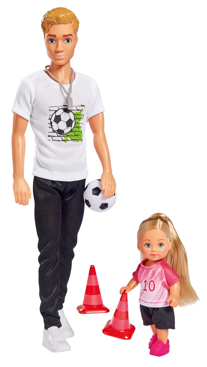 Simba Love Soccer Training/Kevin as Football Trainer with Whistle and Evi as Footballer with Ball and Pylons / 30 cm / 12 cm/For Children from 3 Years